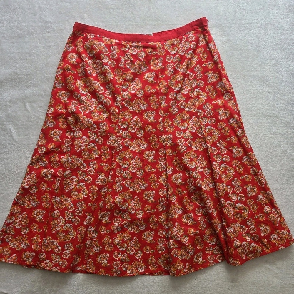 Y2K Floral Below Waist Midi Skirt Old Navy SZ 12 Orange Red pleated preppy